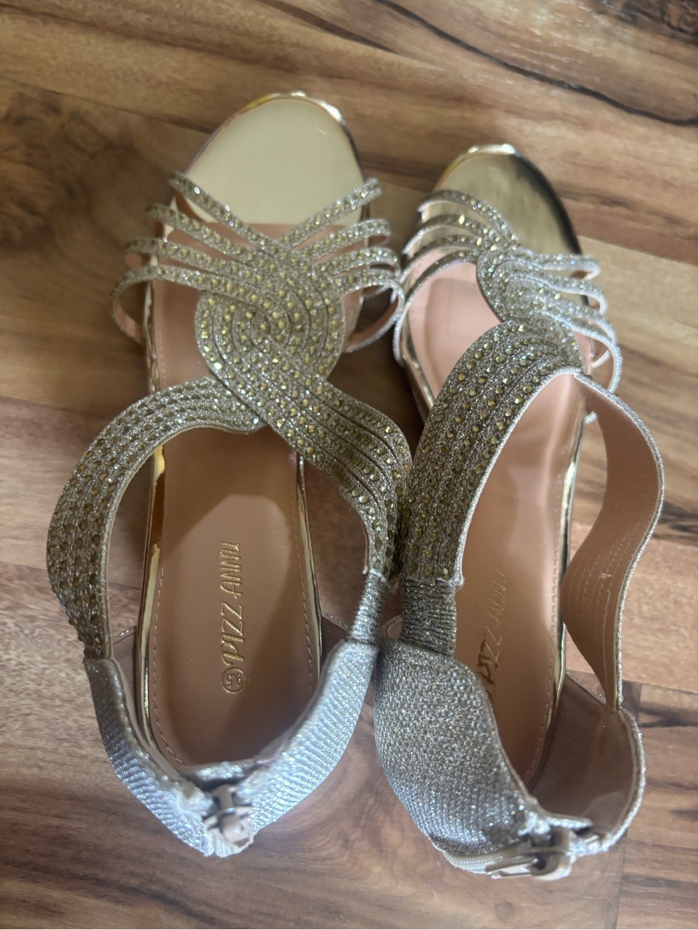 Gold Sparkle Wedge Sandals Women Size 9.5 - Picture 7 of 11